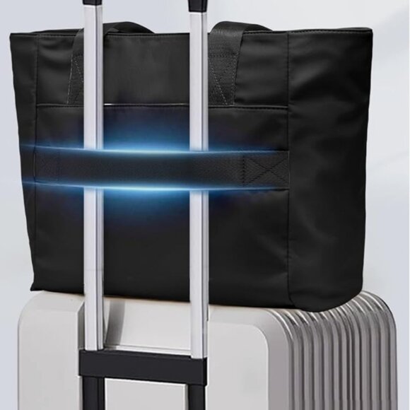 Luxebold | Multi-Pockets Black Canvas Work School Tote Bag - NWT - Picture 7 of 16